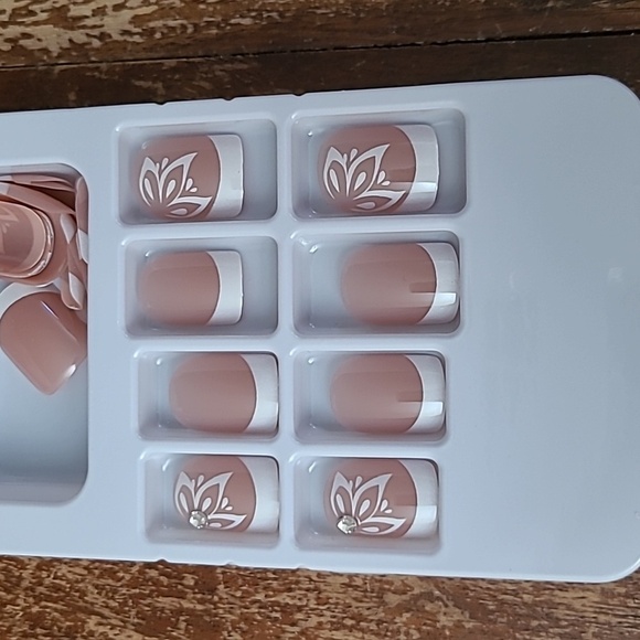 2/$16 Floral & Rhinestone French Manicure Press on Nails - Picture 16 of 17